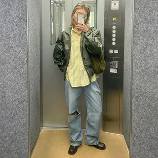 Side-slit vintage denim pants