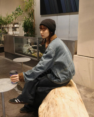 Corduroy Collar Neck Denim Jacket
