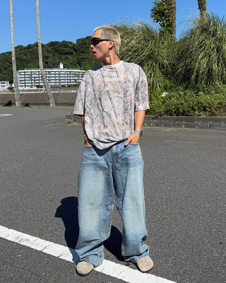 Wide balloon denim pants
