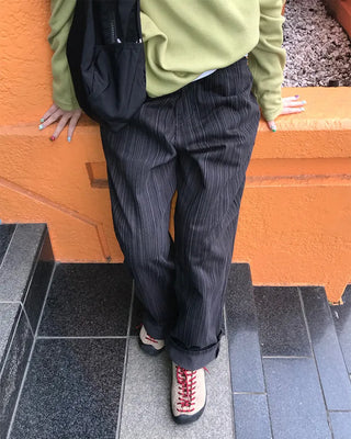 Striped wide-leg denim pants