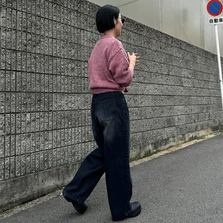 Striped ribbed denim pants