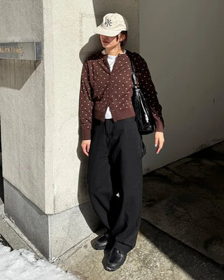 Polka Dot Round Neck Cardigan