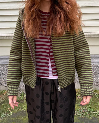 Striped knit zip-up