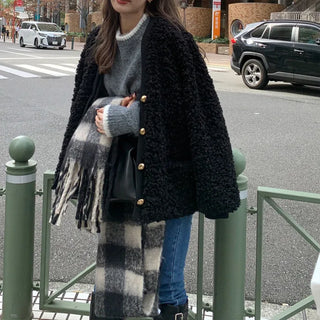 V-neck boa jacket