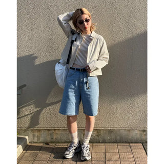 Striped long-sleeved cropped shirt