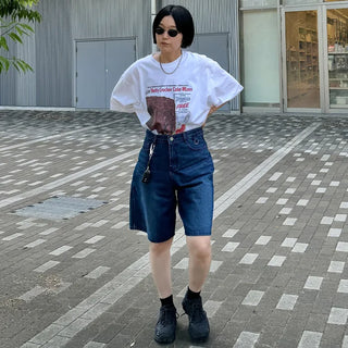 D-ring Bermuda denim pants