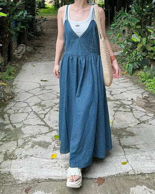 Smoked denim long dress