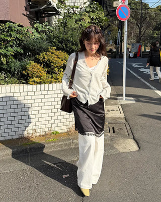 Back-belt wide-leg pants