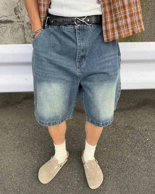 Washed Bermuda denim pants