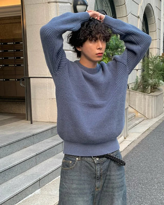 Rib-knit round neck sweater