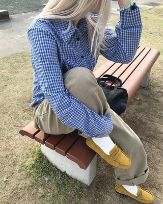 Checked gathered crop shirt