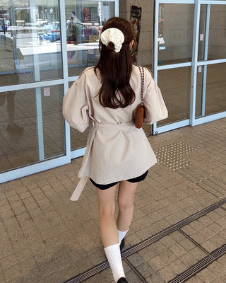 Double-breasted half trench coat