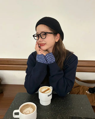 Checked two-tone knit cardigan