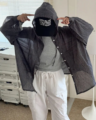Checked hooded shirt