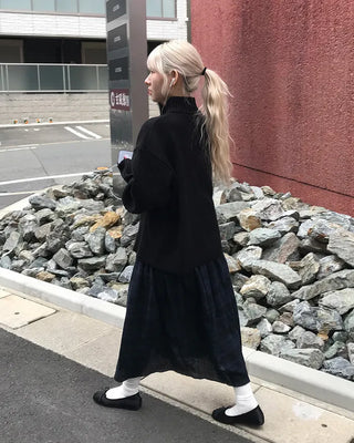 Check pattern cotton long skirt