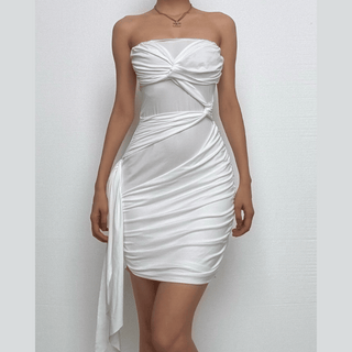 Ruffle solid ruched tube mini dress