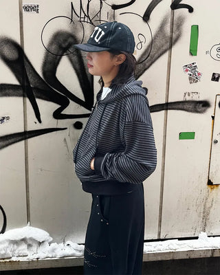 Striped Hooded Zip-Up
