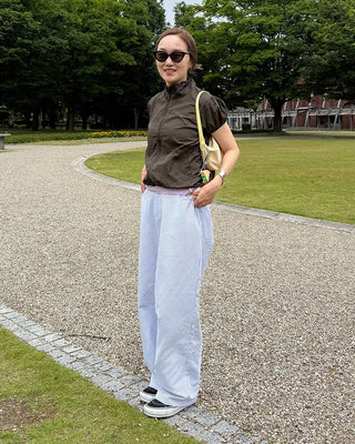 Summer cotton striped wide-leg pants