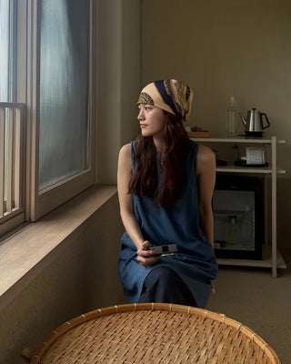 Round neck denim midi dress