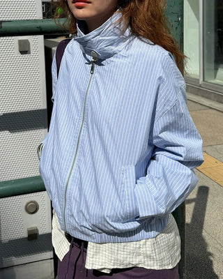 High-neck striped pattern blouson