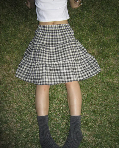 Tartan check tiered midi skirt