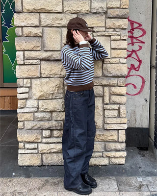 Striped Henley Neck Knit
