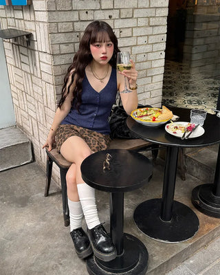 V-neck button-up knit vest