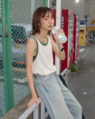 Color-block linen sleeveless top