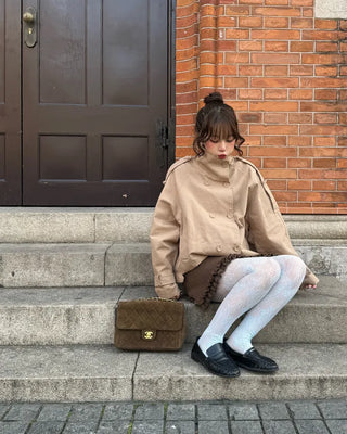 High-neck short trench coat