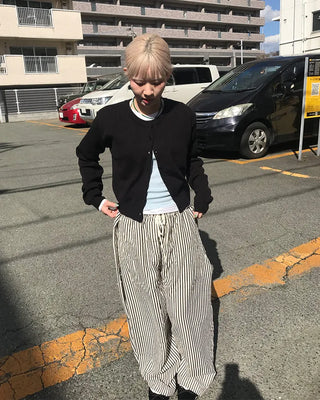 Striped pants with string waistband