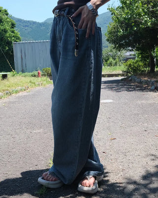 Wide striped denim pants