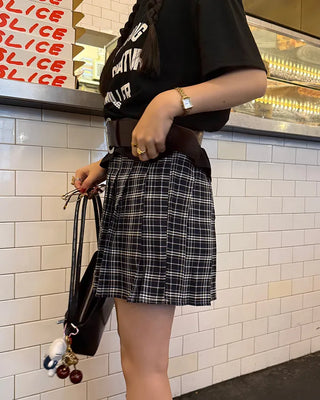 Checked pleated mini skirt