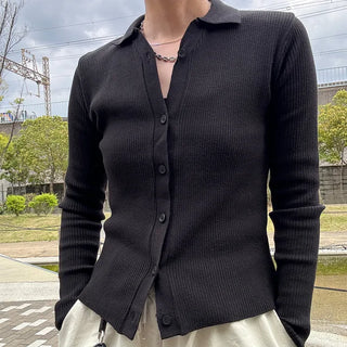 V-neck ribbed cardigan