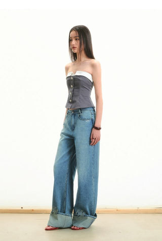 [NOTAWEAR] Beaded Fold Over Denim