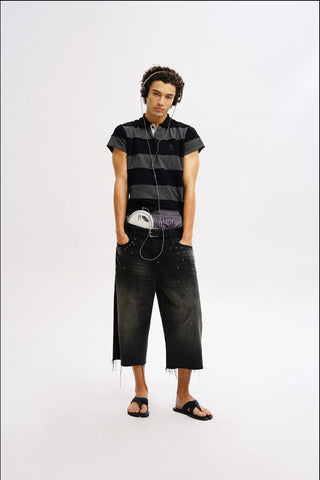 [MASONPRINCE] Studded Script Embroidery Wide Jeans