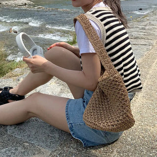 Striped perforated knit vest