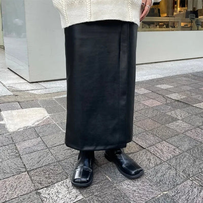 Leather maxi slit skirt