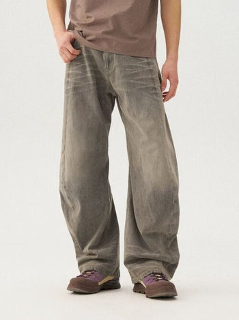 [Monterest] 3D Curved Wide Leg Washed Jeans