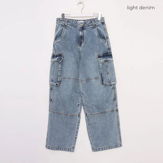 Cargo denim wide-leg pants