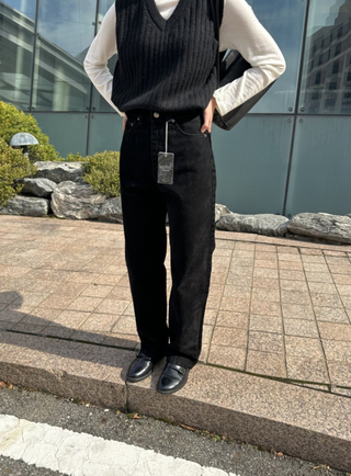 Venue Velvet-Lined Wide Denim Pants