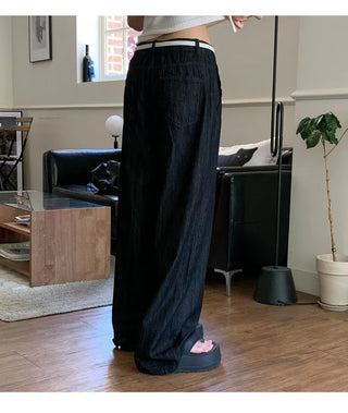 Raw back banding long pants - 2 colors