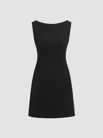 Boat Neck Solid Mini Dress