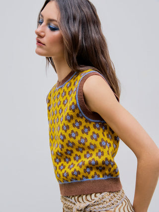 Geometric Contrasting Binding Knitted Crop Vest