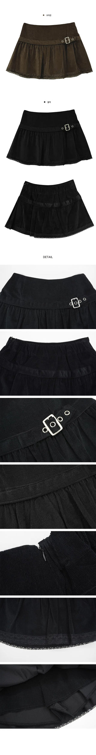 Corduroy lace belt mini skirt - 2 colors
