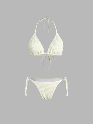Solid Smocked Triangle Bikini Set