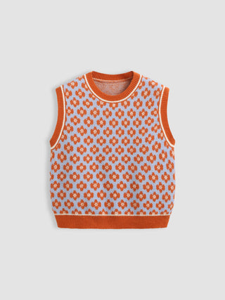 Geometric Contrasting Binding Knitted Crop Vest