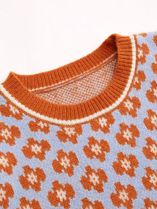 Geometric Contrasting Binding Knitted Crop Vest