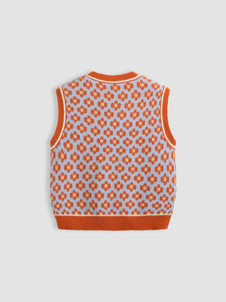 Geometric Contrasting Binding Knitted Crop Vest