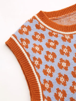 Geometric Contrasting Binding Knitted Crop Vest