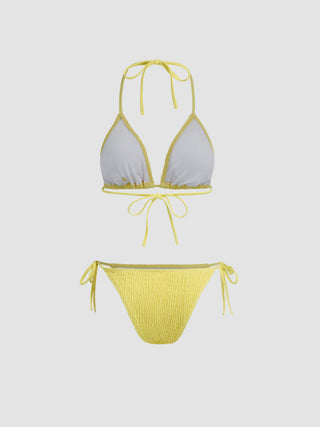 Solid Smocked Triangle Bikini Set